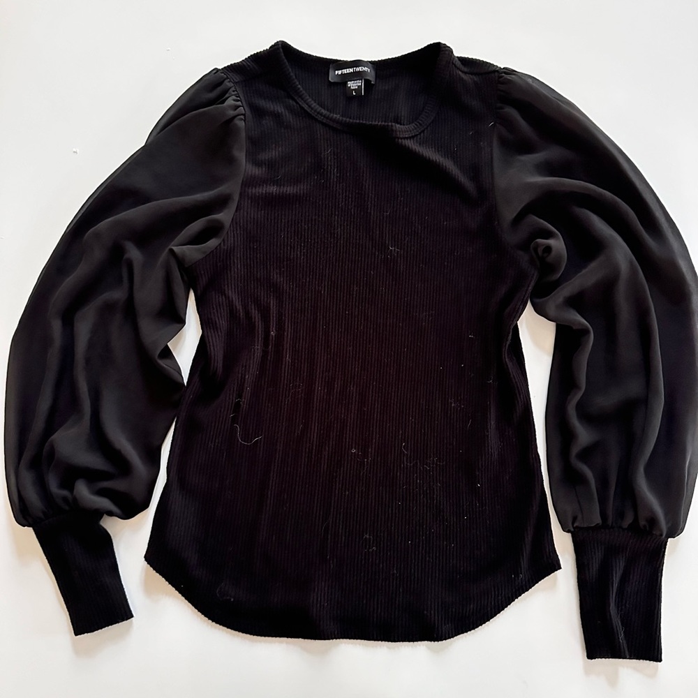 Black Top with Sheer Sleeves